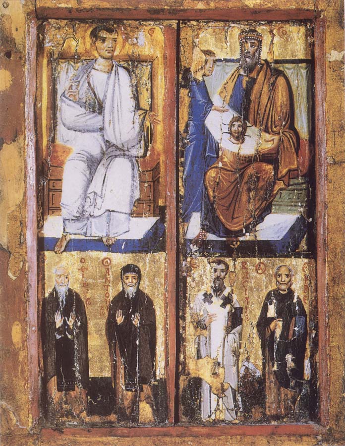 The King Abgar Receiving the Mandylion,with the Saints Paul of Thebes